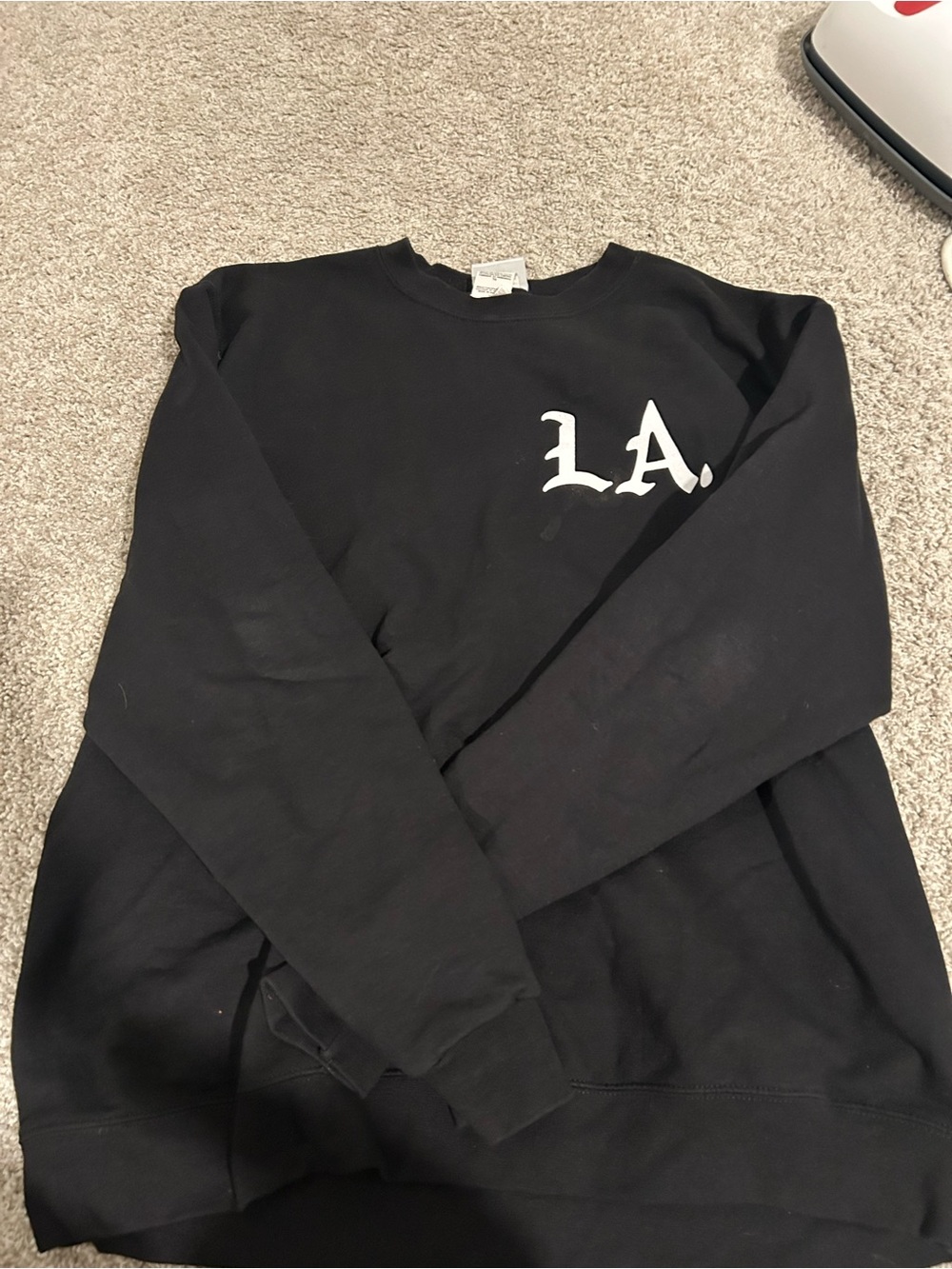 Champion Black Crewneck Sweatshirt with White "L.A." Chest Graphic
